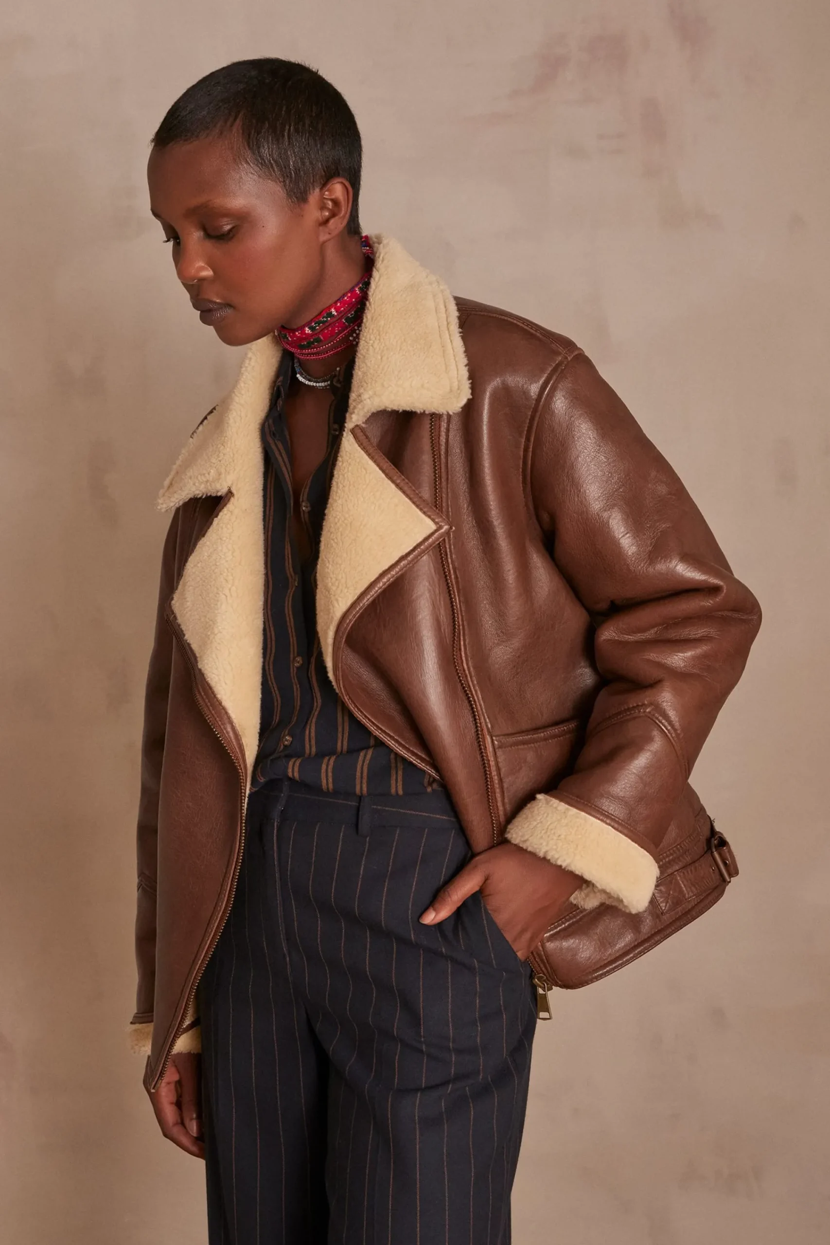 Maison 123 Manteaux Courts|Manteaux Et Blousons En Cuir>Veste FOLIO CHOCOLAT