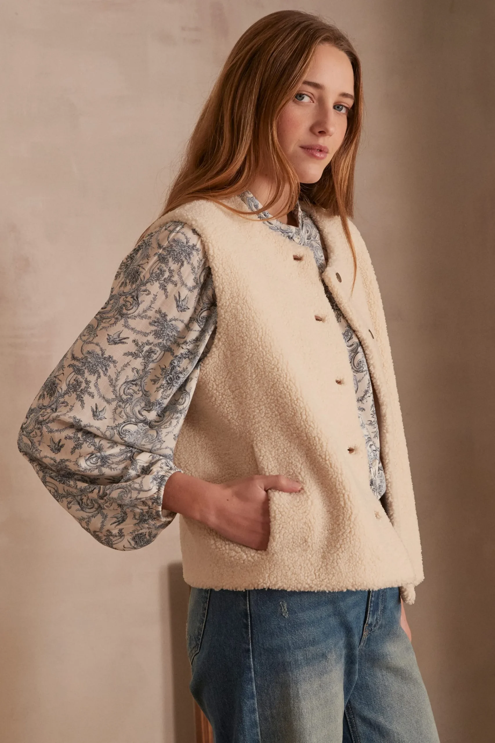 Maison 123 Vestes Sans Manches>Veste sans manches BROOKLYN CREME