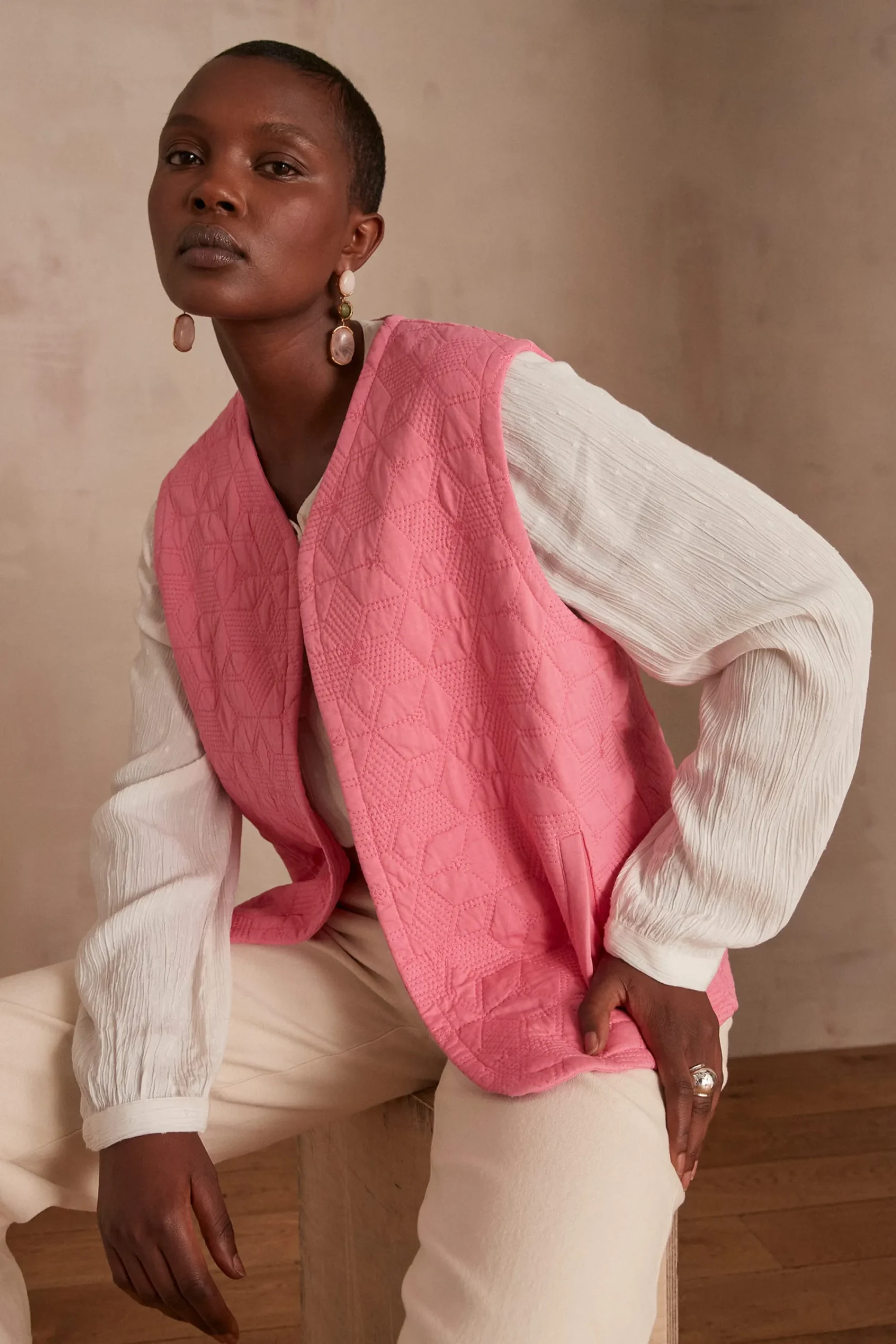 Maison 123 Vestes Sans Manches|Vestes Matelassées>Veste sans manches matelassée BAMBI BIS ROSE PALE